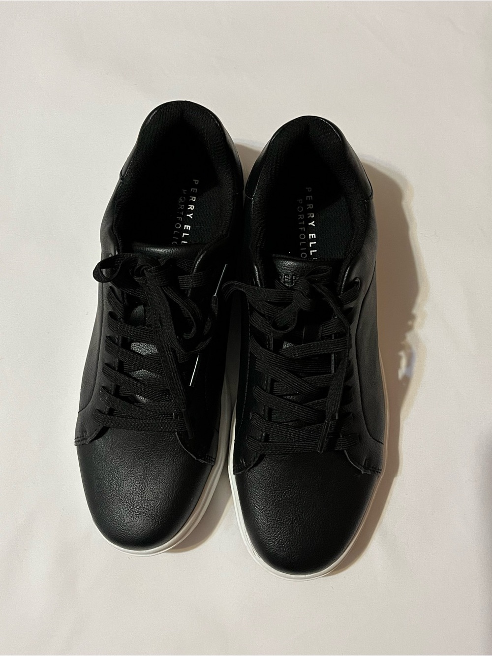 Perry Ellis Black Leather Sneakers with White Outsole